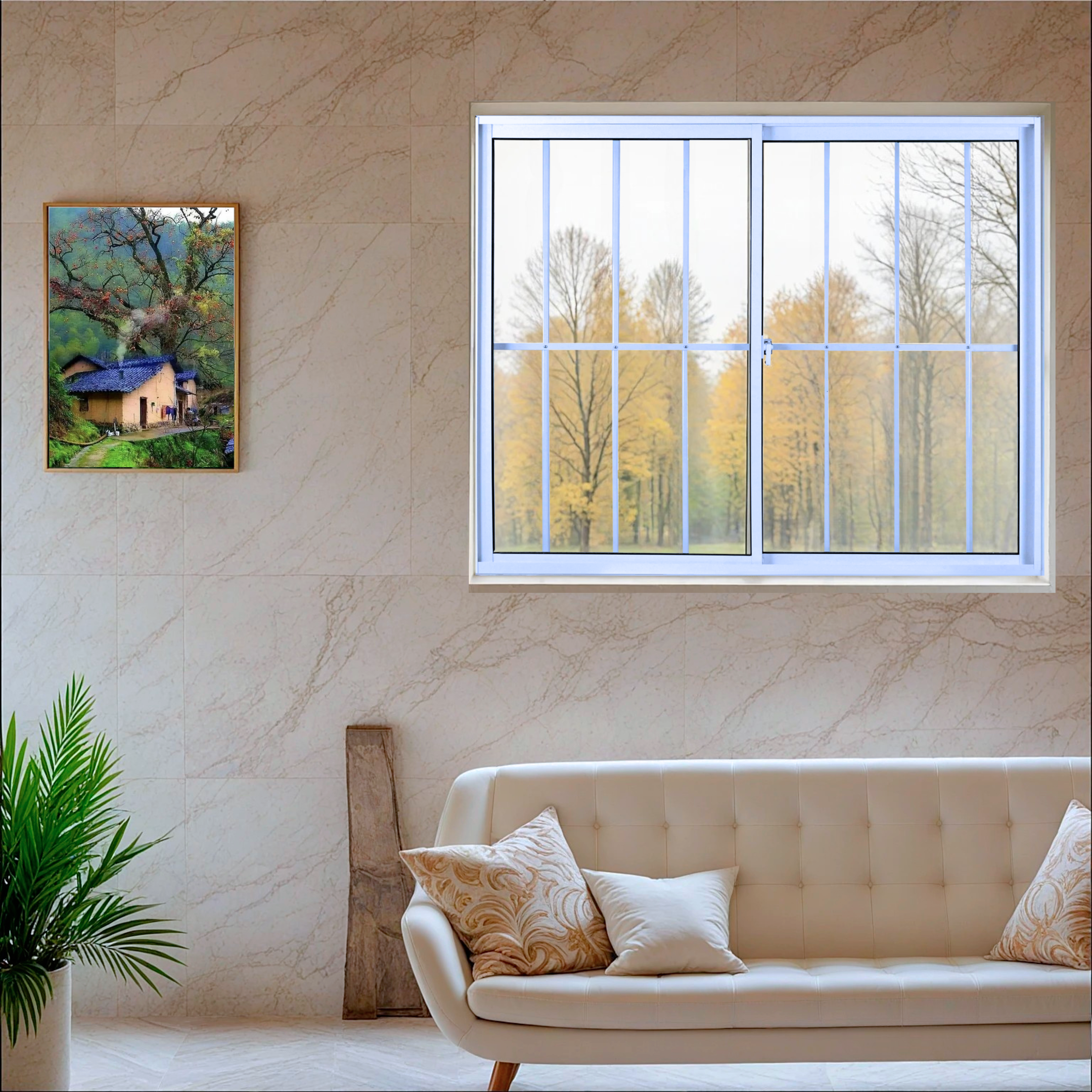 Janela de Alumínio de Correr 100x100cm 2 Folhas com Grade e Vidro Liso Linha Soft MGM Branco