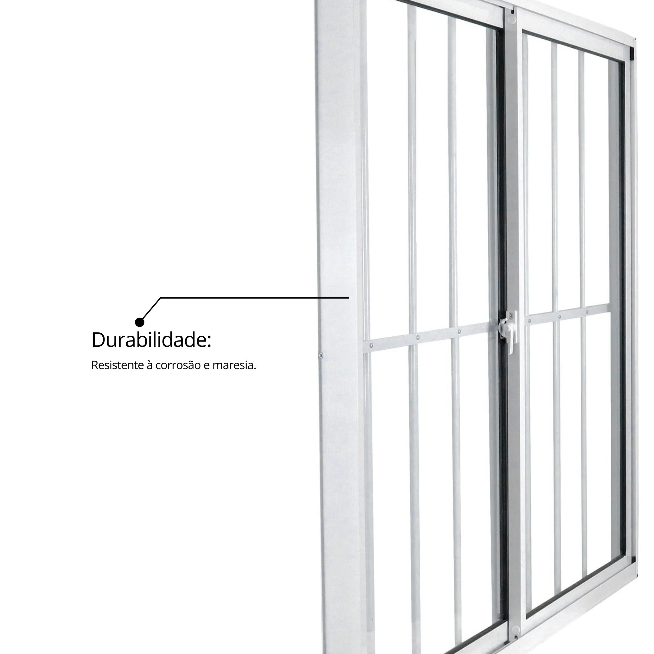 Janela de Alumínio de Correr 100x100cm 2 Folhas com Grade e Vidro Liso Linha Soft MGM Branco - 6