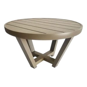 Mesa de Centro Alumínio Ripado Redonda Varanda Piscina 70cm