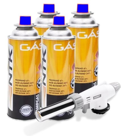 Kit Maçarico Culinário Profissional 4 Refil Gás Ntk