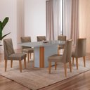 Ver imagem 1 de Conjunto Sala de Jantar Mesa Tampo MDF/Vidro 6 Cadeiras Ester Off White/Capuccino/Marromle