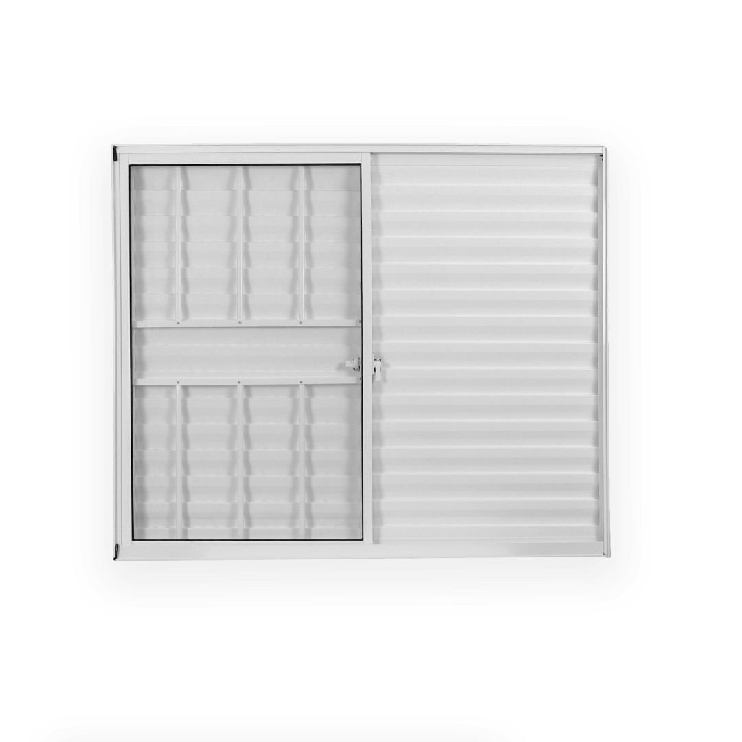 Janela de Alumínio Veneziana 100x150cm 3 Folhas 1 Fixa com Grade e Vidro Liso Soft Plus MGM Branco - 1