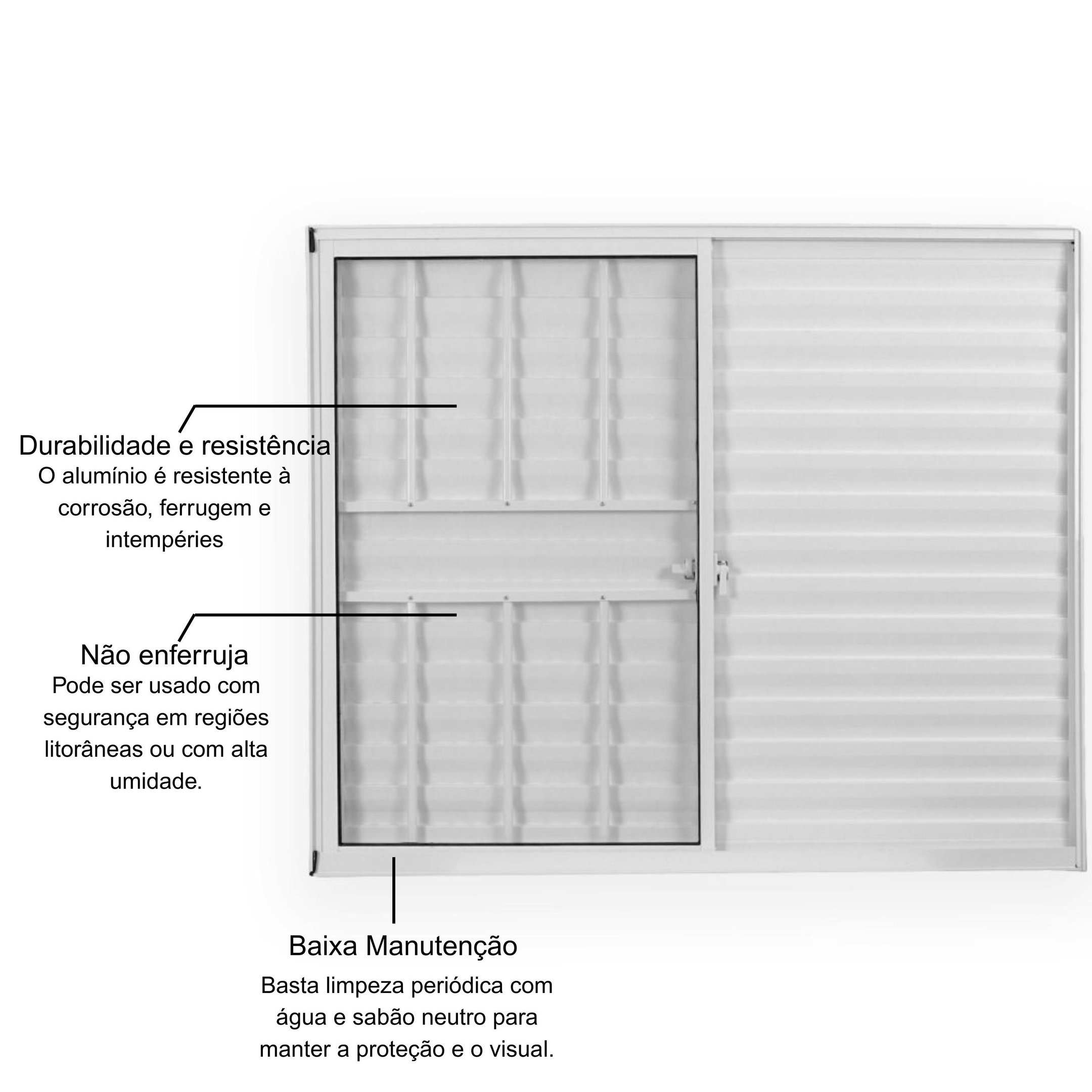 Janela de Alumínio Veneziana 100x150cm 3 Folhas 1 Fixa com Grade e Vidro Liso Soft Plus MGM Branco - 3
