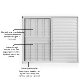 Janela de Alumínio Veneziana 100x150cm 3 Folhas 1 Fixa com Grade e Vidro Liso Soft Plus MGM Branco - 3