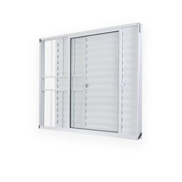 Janela de Alumínio Veneziana 100x150cm 3 Folhas 1 Fixa com Grade e Vidro Liso Soft Plus MGM Branco - 2
