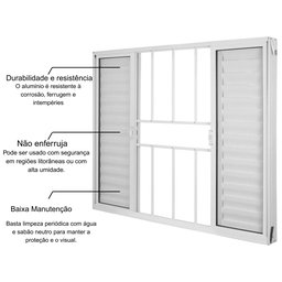 Janela de Alumínio Veneziana 100x150cm 4 Folhas com Grade sem Vidro Soft Plus MGM - 3