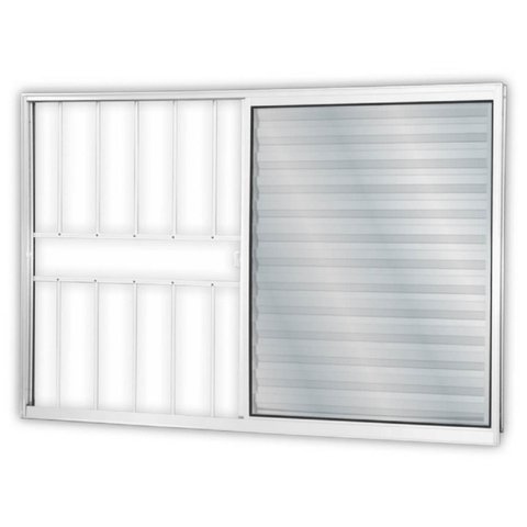 Janela de Alumínio Veneziana de Correr 100x120cm 3 Folhas 1 Fixa com Grade e Vidro Liso Linha Soft m Branco MGM