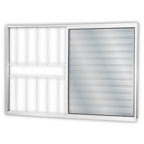 Janela de Alumínio Veneziana de Correr 100x100cm 3 Folhas 1 Fixa com Grade e Vidro Mini Boreal Linha