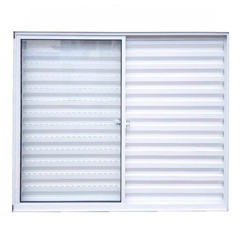 Janela de Alumínio Veneziana de Correr 100x120cm 3 Folhas 1 Fixa com Vidro Liso Linha Soft MGM Branc Branco