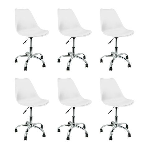 Kit 6 Cadeiras Leda Office Luisa Saarinen Estofada Base Giratória Cromada - Branco