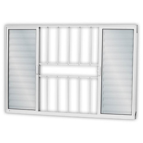 Janela de Alumínio Veneziana de Correr 100x150cm 6 Folhas 2 Fixas com Grade e Vidro Liso Linha Soft Branco MGM