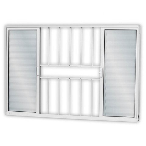 Janela de Alumínio Veneziana de Correr 100x120cm 6 Folhas 2 Fixas com Grade e Vidro Mini Boreal Linh