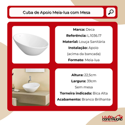 Cuba de Apoio para Lavatório Redonda Meia Lua 39cm - Deca Branco Brilhante L.1036.17 - 5