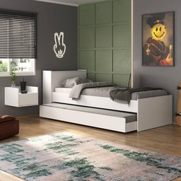 Conjunto Quarto Bicama com Colchão e Baú/mesa de Cabeceira Suspensa Multimóveis Mp4221 Branco - 2