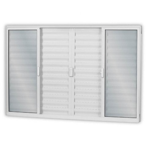 Janela de Alumínio Veneziana de Correr 100x150cm 6 Folhas 2 Fixas com Vidro Liso Linha Soft MGM Bran