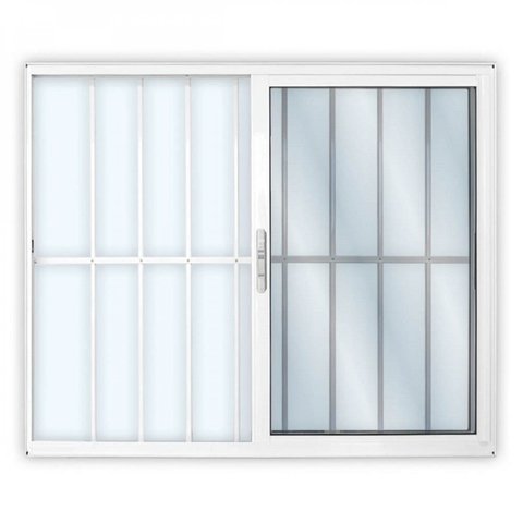 Janela de Alumínio de Correr 100x120cm 2 Folhas com Grade e Vidro Liso Linha Solida MGM Branco