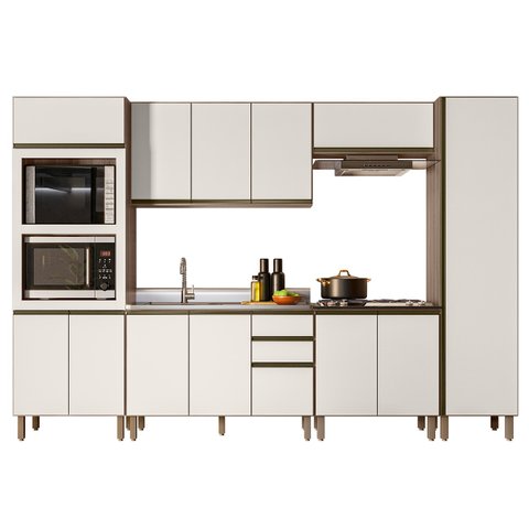 Armário de Cozinha 6 Peças com Pia 120cm Jessy N03 Carvalho/off - Mpozenato