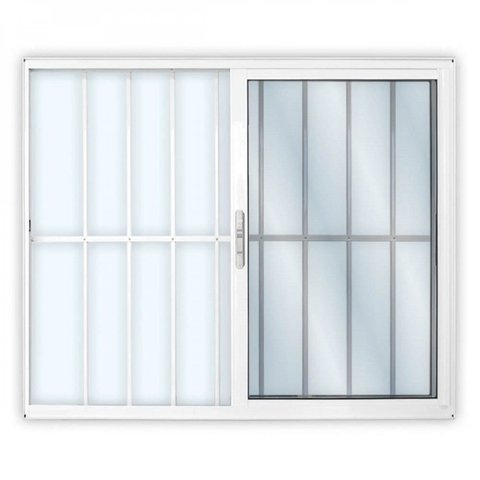 Janela de Alumínio de Correr 100x100cm 2 Folhas com Grade e Vidro Liso Linha Solida MGM Branco
