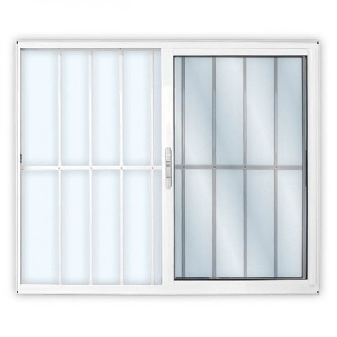 Janela de Alumínio de Correr 100x150cm 2 Folhas com Grade e Vidro Mini Boreal Linha Solida MGM Branc