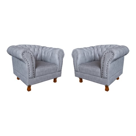 Kit 2 poltronas Chesterfield Capitonê Duque ECO Cinza Decoração, Recepção, Salas de Tv e Estar