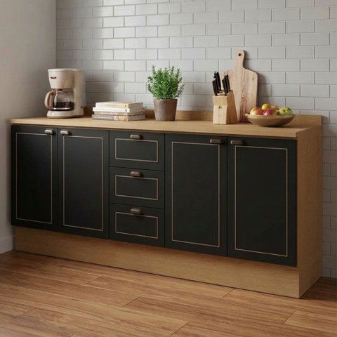 Cozinha Modulada 2 Balcões com Tampo Conecta Frise Yescasa Cinamomo/Preto