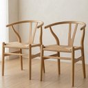 Ver imagem 1 de Kit 2 Cadeiras de Jantar Wishbone em Madeira com Assento Rattan Bege