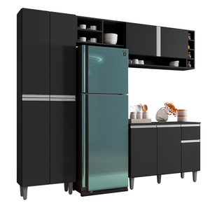 Kit de Cozinha Completo 230cm Vanessa 3 Peças Ajl Móveis:preto