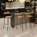 Ver imagem 2 de Kit 02 Banquetas Alta Bar Cozinha Sala De Jantar Estrutura Em Aço Milão L02 Bouclê Mostarda - Lyam D