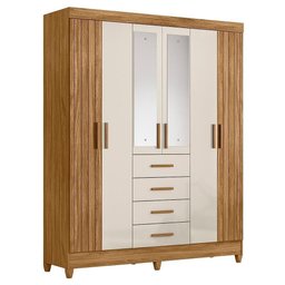 Guarda Roupa Solteiro Aruba 6 Portas e 4 Gavetas Freijó/off White com Espelho - Moval - 1