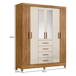 Guarda Roupa Solteiro Aruba 6 Portas e 4 Gavetas Freijó/off White com Espelho - Moval - 4