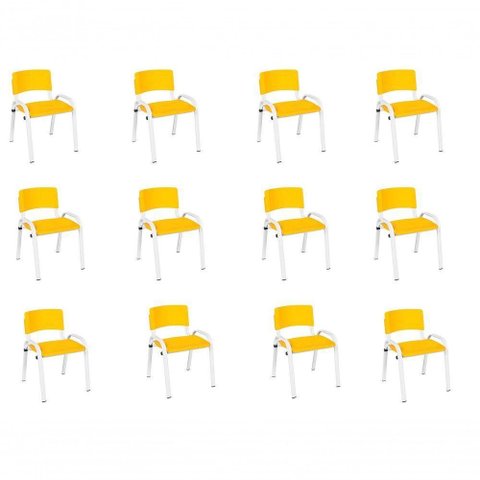 Kit 12 Cadeira Iso Infantil Creche, Base Branco Amarelo