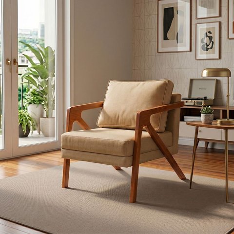 Poltrona Design Moderno Confortavel para Sala e Quarto Bege Mona