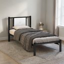 Ver imagem 1 de Cama Solteiro Infantil Juvenil Aurora de Ferro Reforçada com Painel Estofado Corino:preto/branco