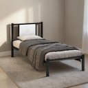 Ver imagem 5 de Cama Solteiro Infantil Juvenil Aurora de Ferro Reforçada com Painel Estofado Corino:preto/branco