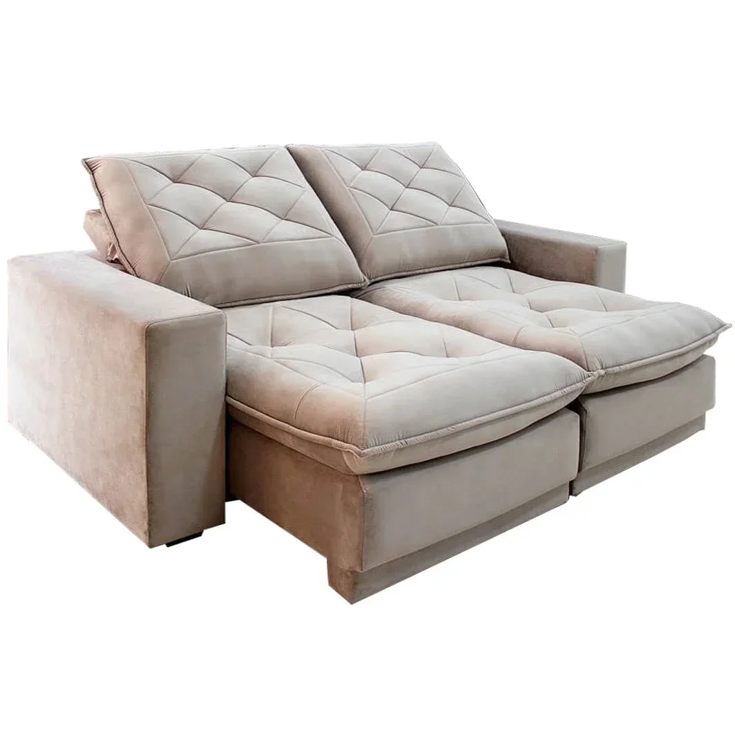 Sofá Isla Plus em Veludo Retrátil e Reclinável 4 Lugares 230cm Gralha Azul Cor Bege - 1