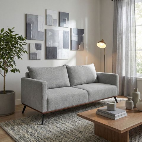 Sofá 2 Lugares Decorativo Atlas 1,60cm Pés Retro Linho Boucle Cinza 3205 -vimont Moveis