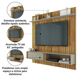Painel para Tv até 65 Polegadas Ripado 1,80m Londres Buriti / Cacau Caemmun - 4
