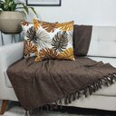 Ver imagem 2 de Manta para Sofá Marrom + 2 Capas de Almofada Laranja