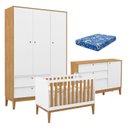 Ver imagem 1 de Quarto de Bebe Unique 3 Portas com Cômoda Sapateira Branco Soft Freijó Eco Wood e Colchão Ortobom -