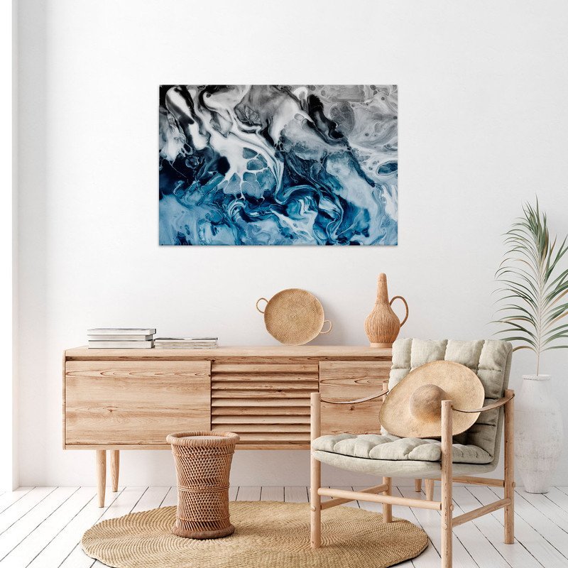 Quadro Decorativo Tela Canvas Abstrato Blue And Silver - 120x60 Cm - 4