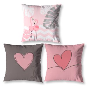 Kit 3 Almofadas Cheias 40cm X 40cm Decorativas Estampadas Digital Sala Sofá Quarto Flamingo