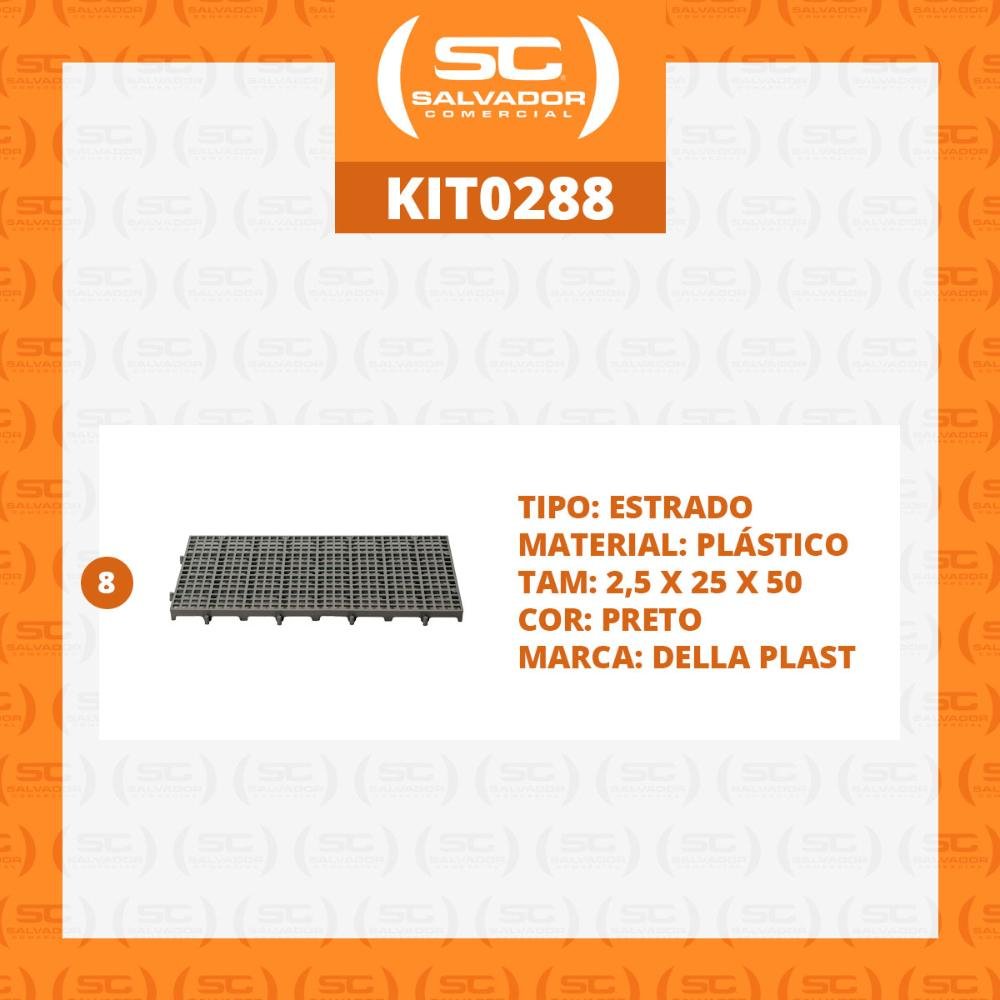 KIT - Estrado Plástico (8 un = 1m²) 2,5x25x50 Preto - Della Plast - 2