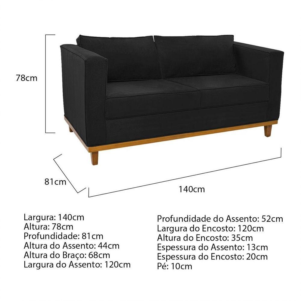 Kit Sofá 2 Lugares 2 Poltronas Europa Suede Preto - 4