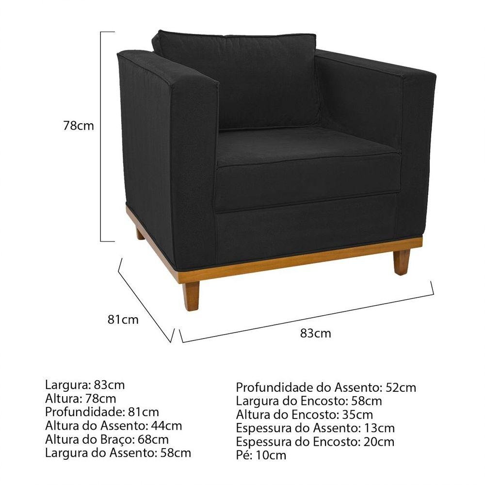 Kit Sofá 2 Lugares 2 Poltronas Europa Suede Preto - 3