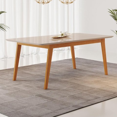 Mesa de Jantar 6 Lugares com Vidro 180cm Retangular Retrô Multimóveis Crjcm-MES007 Cinamomo/Off