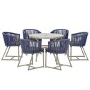 Ver imagem 1 de Mesa com 6 Cadeiras de Jantar Roma 120cm e Noronha em Alumínio Fendi Corda Náutica Estofado 11 Trama