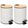 Kit 2 Lixeiras 5l Metal Redonda com Pedal Branca Tampa Bambu Balde Interno Banheiro Genebra - 1
