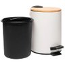 Kit 2 Lixeiras 5l Metal Redonda com Pedal Branca Tampa Bambu Balde Interno Banheiro Genebra - 3