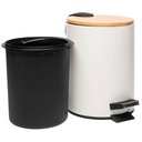 Ver imagem 3 de Kit 2 Lixeiras 5l Metal Redonda com Pedal Branca Tampa Bambu Balde Interno Banheiro Genebra