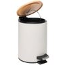 Kit 2 Lixeiras 5l Metal Redonda com Pedal Branca Tampa Bambu Balde Interno Banheiro Genebra - 2